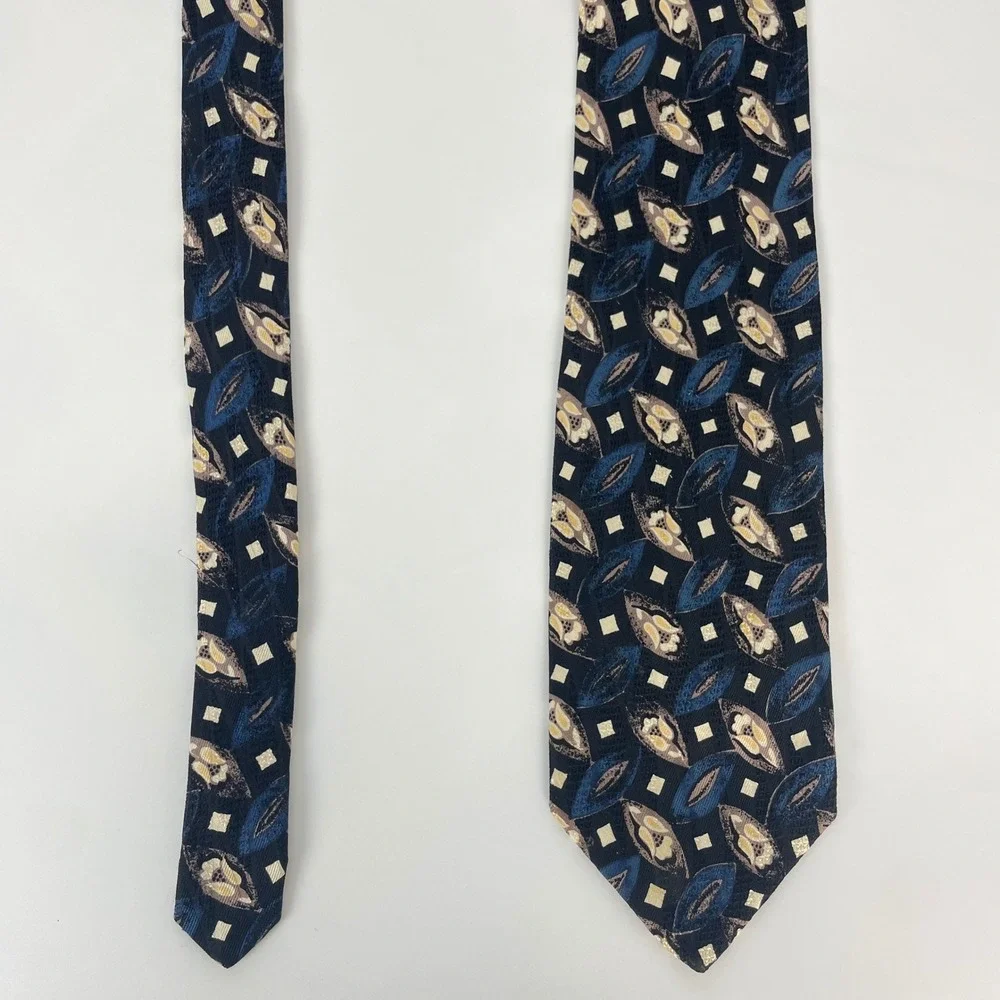 Vintage Robert Talbott Studio Nordstrom Extra Long Silk Tie Black Blue Abstract